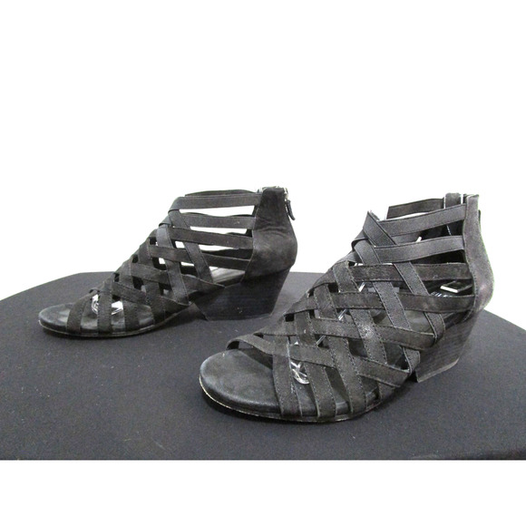 Eileen Fisher Oodle Black Leather, Elastic Strappy Bootie Sandals Women Sz 9 - Picture 1 of 9